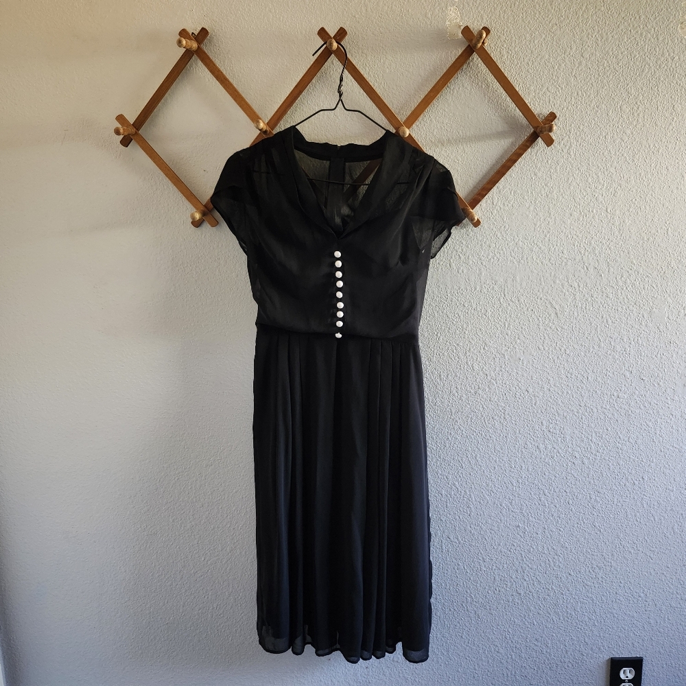 Hell Bunny Black Midi Dress with White Buttons